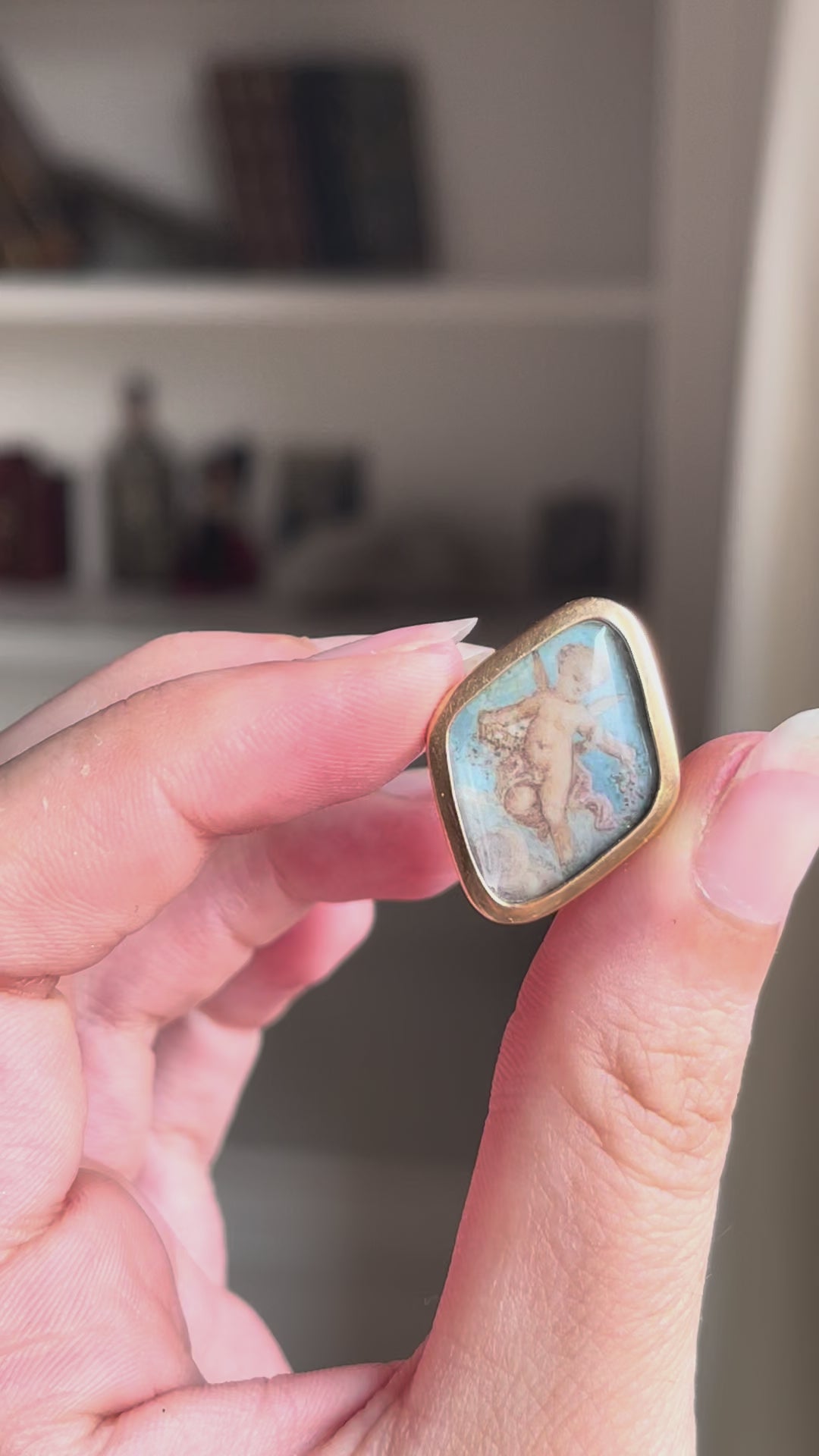 Romantic Period Miniature of Cupid after Raphael | En Grisaille | 18ct Gold Ring | French c.1830-1840