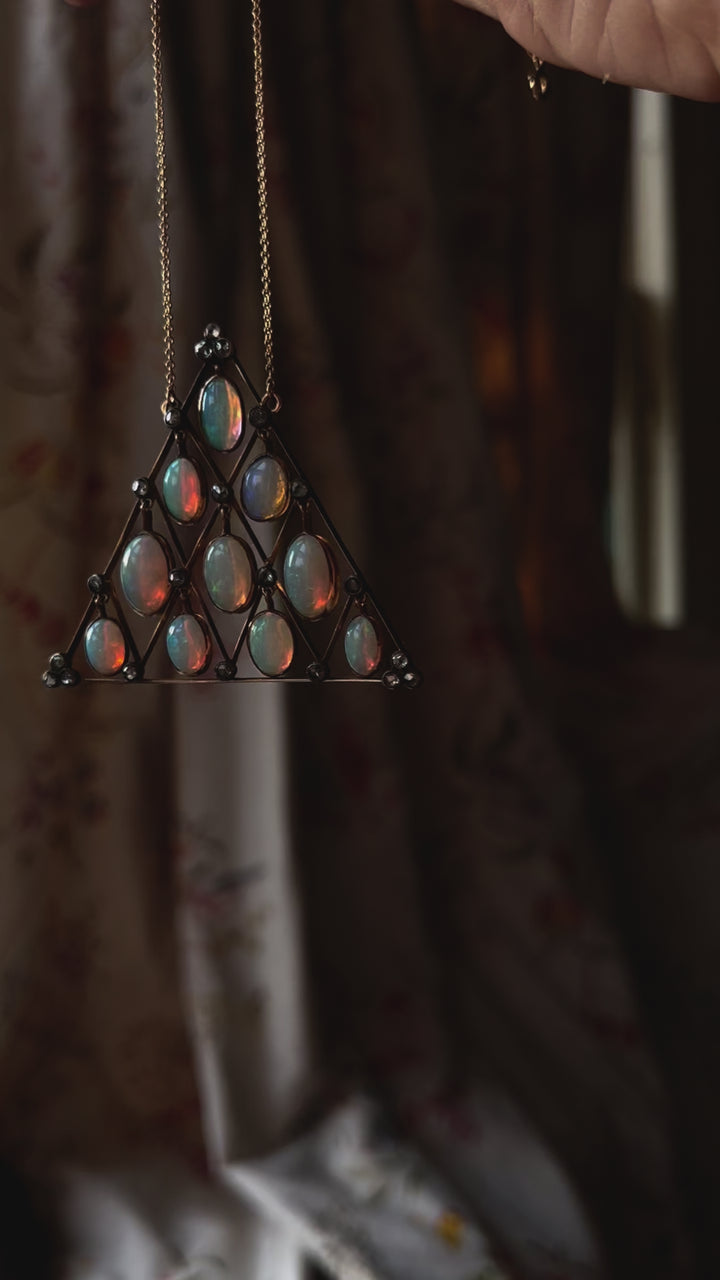 Outrageous Opal and Diamond Triangle Pendant