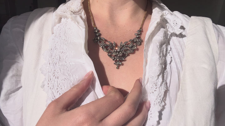 Belle Epoque Diamond Garland Necklace with En Tremblant Flower C. 1890