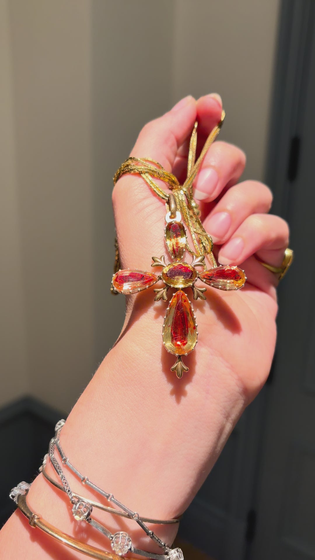 French Romantic Period Provençal Citrine Cross Pendant | 32.34ctw Foiled Citrines | 18ct Gold | c.1839–1855