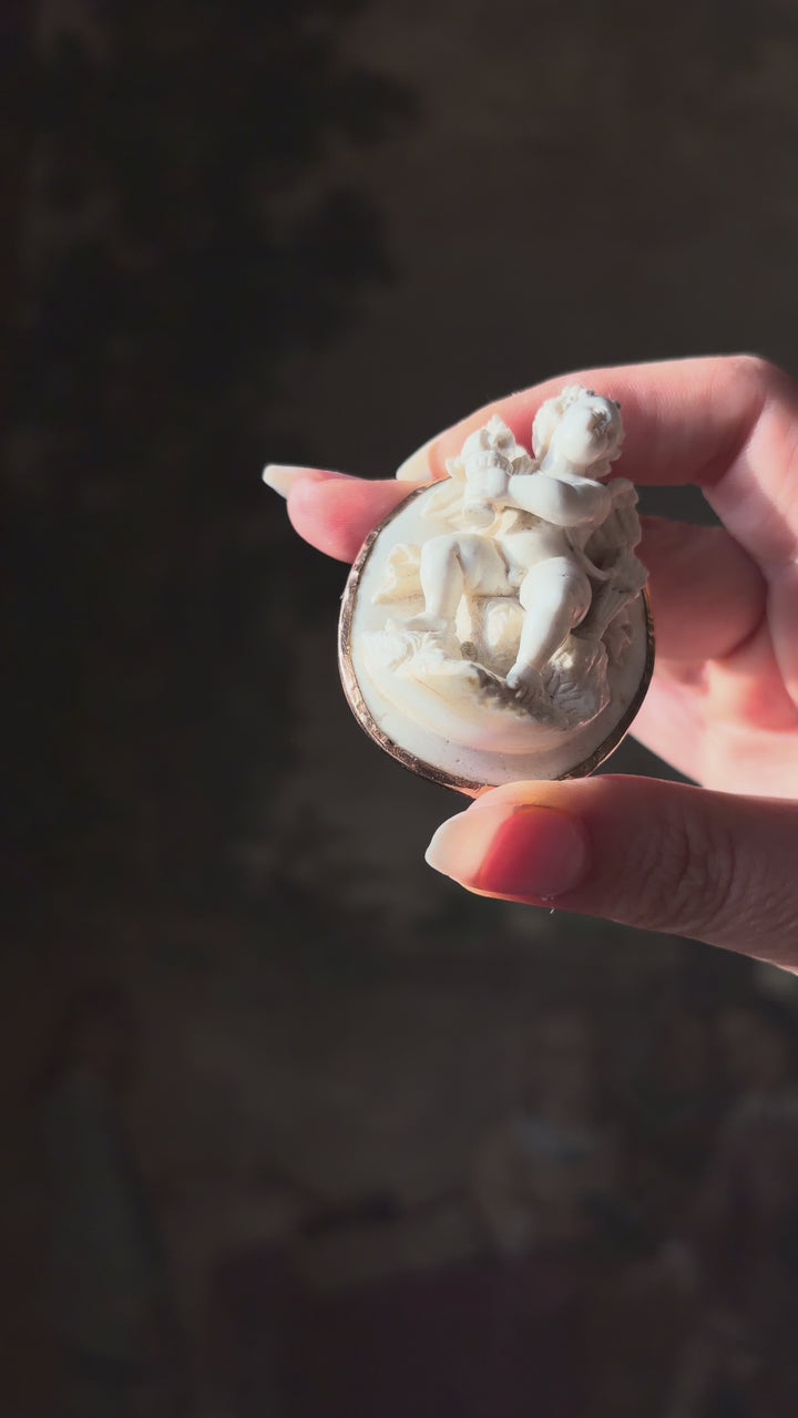 Figural High Relief White Lava Cameo of Cupid Pouring Wine, c. 1860