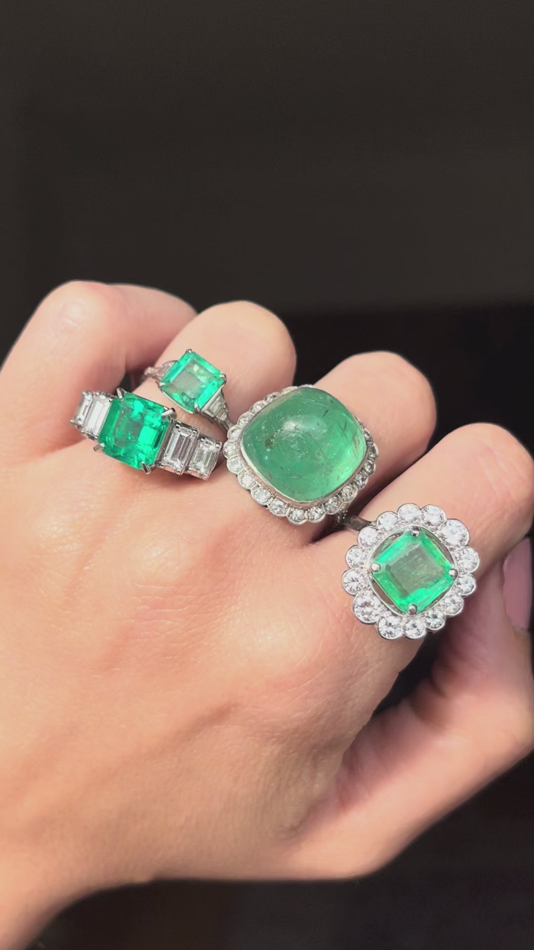 Platinum Emerald & Step Cut Diamond Ring | 4.21ctw | Solid Platinum PT900 | Vintage c.1980s
