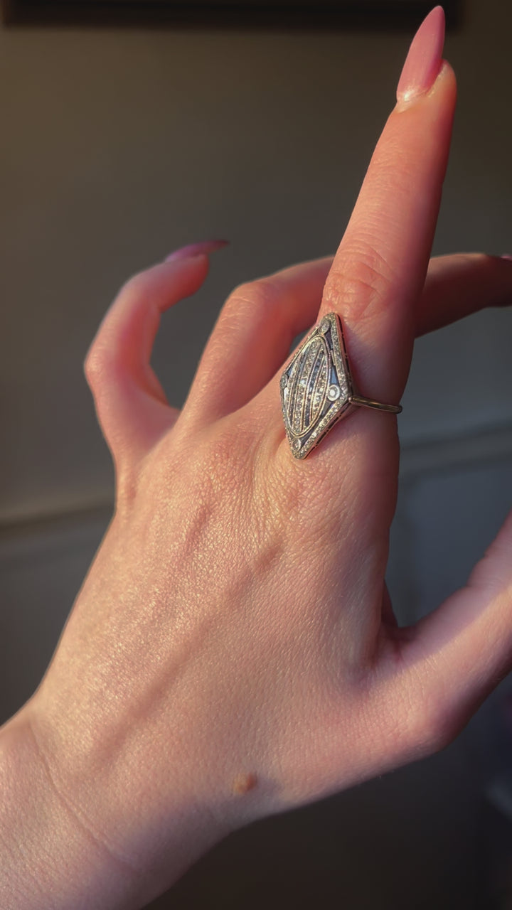 Art Deco Diamond and Sapphire Cocktail Ring Platinum 14ct