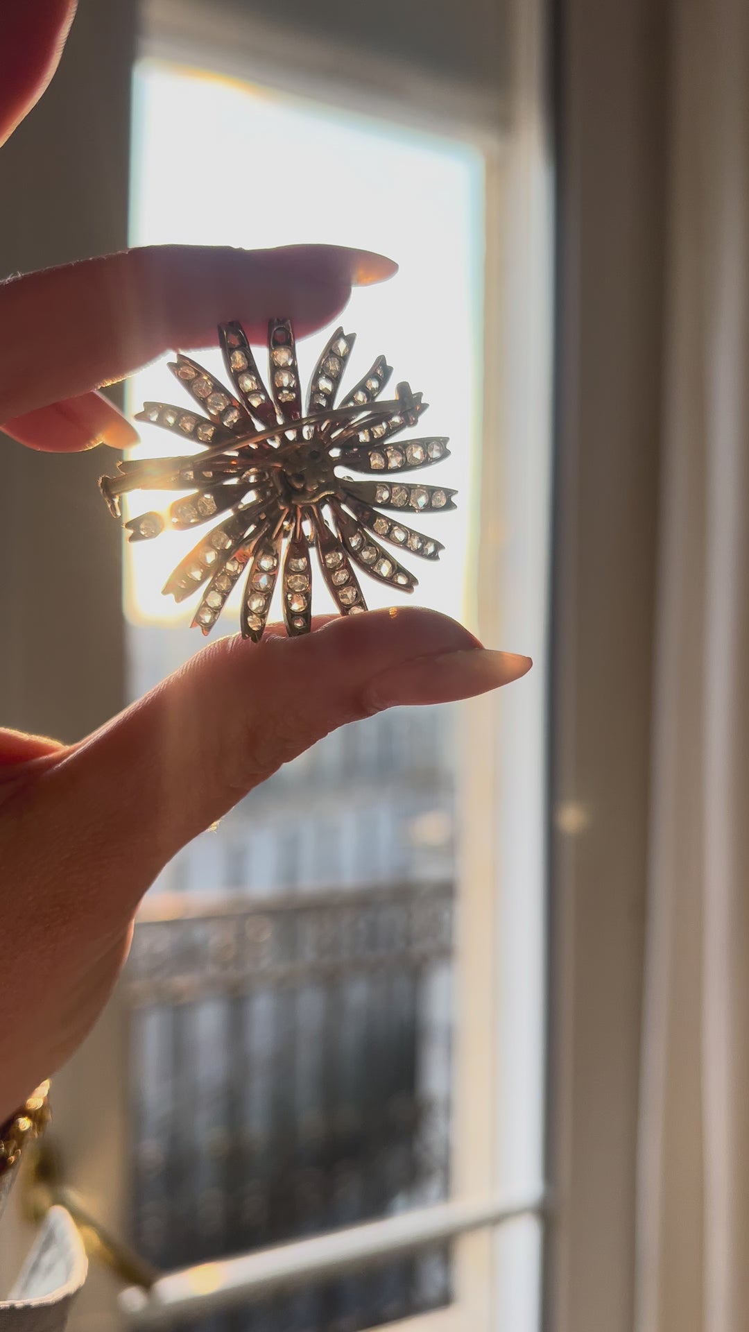 Outstanding French Diamond Flower Brooch in 18ct Silver-Topped