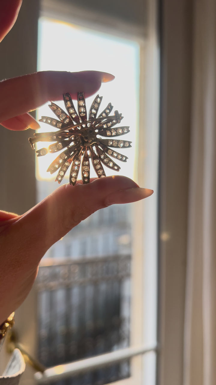 Outstanding French Diamond Flower Brooch in 18ct Silver-Topped