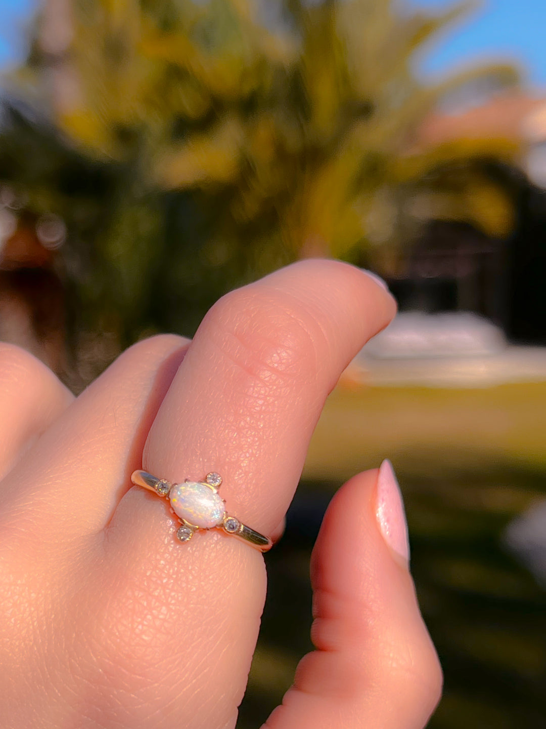 Victorian Opal and Diamond Compass Ring in 14K
