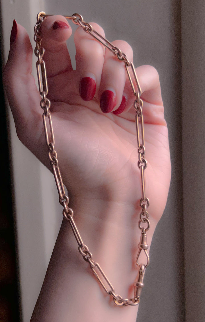 Exceptional 9k Double Dog Clip Chain in Pink Tone Gold