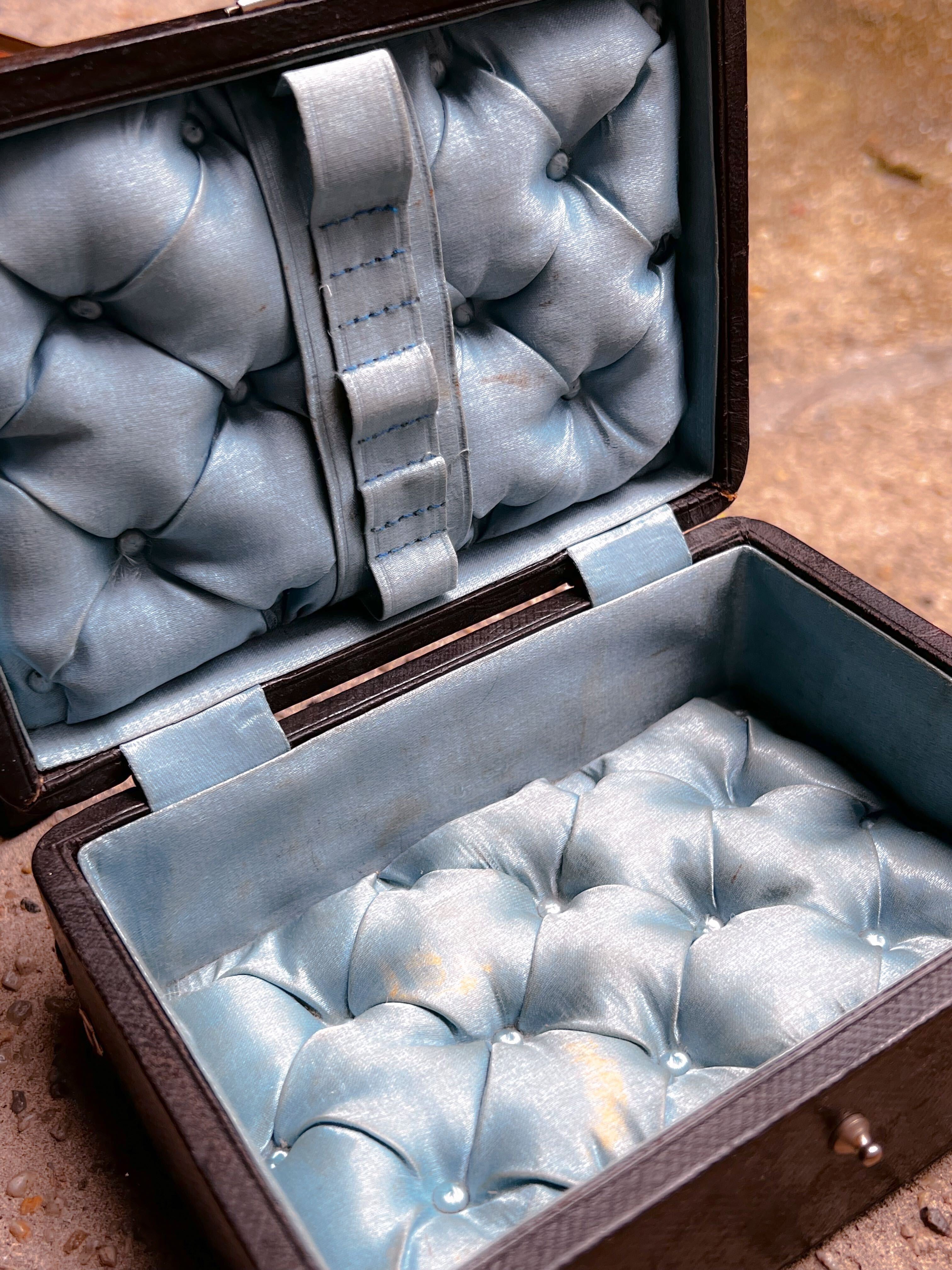 Blue Silk and Black Leather Napoleon III Box