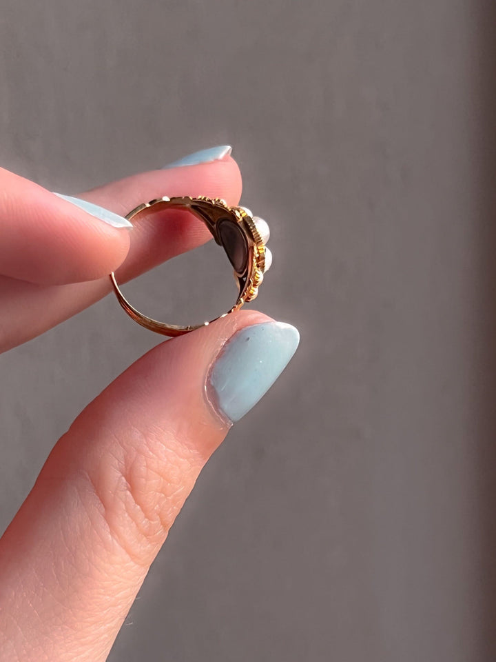 Late Georgian 20k Emerald and Pearl Ring with Intact Locket Back