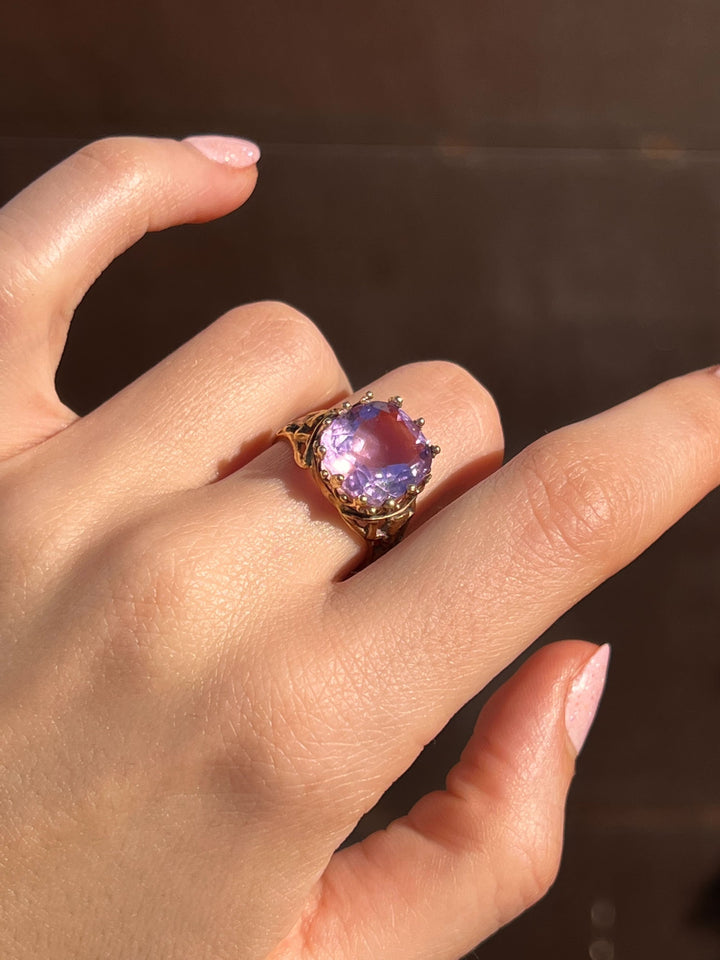 Cushion Cut Amethyst Solitaire Ring in 14ct