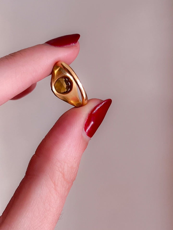 18k Citrine and Black Enamel Solitaire