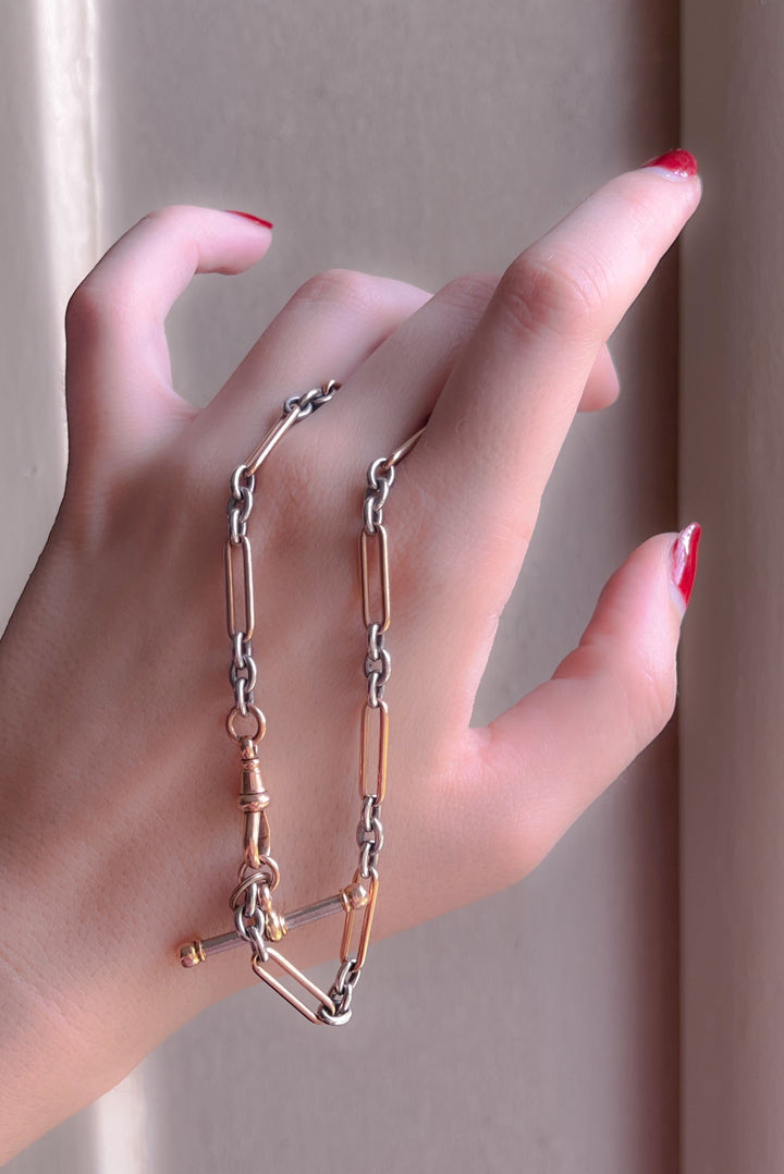 Extremely Rare Platinum and 15k Pink Gold Watch Chain 10.5”