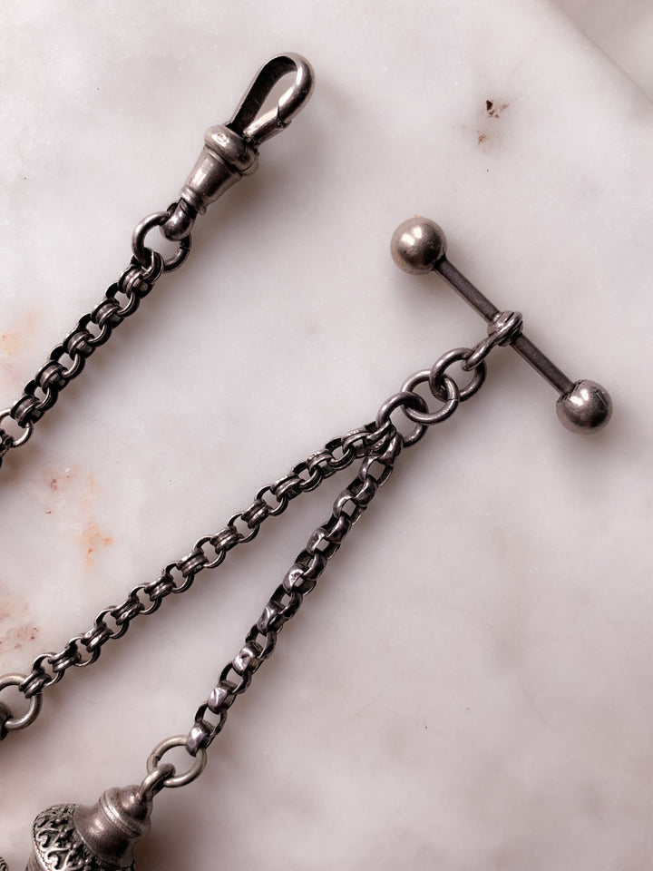 Coral and Pearl Horseshoe in 9k & Superb Victorian Sterling Heart Albertina Chain