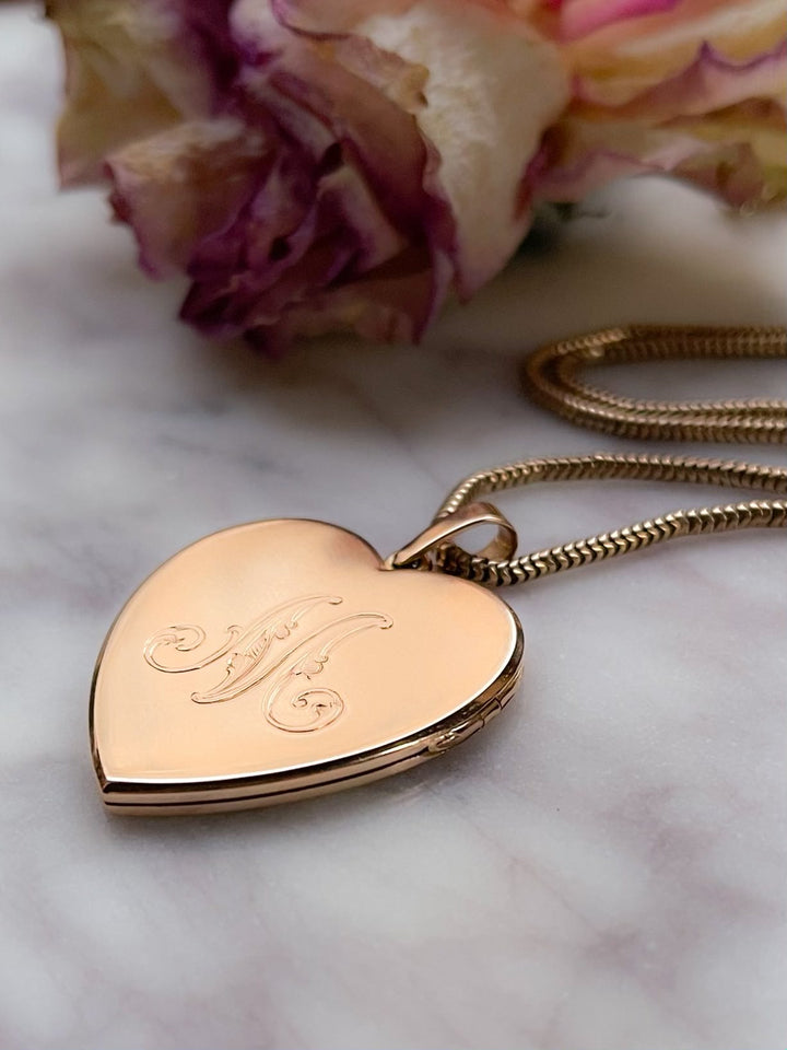 18k "M" Heart Pendant Circa 1910 *include purple ribbon*