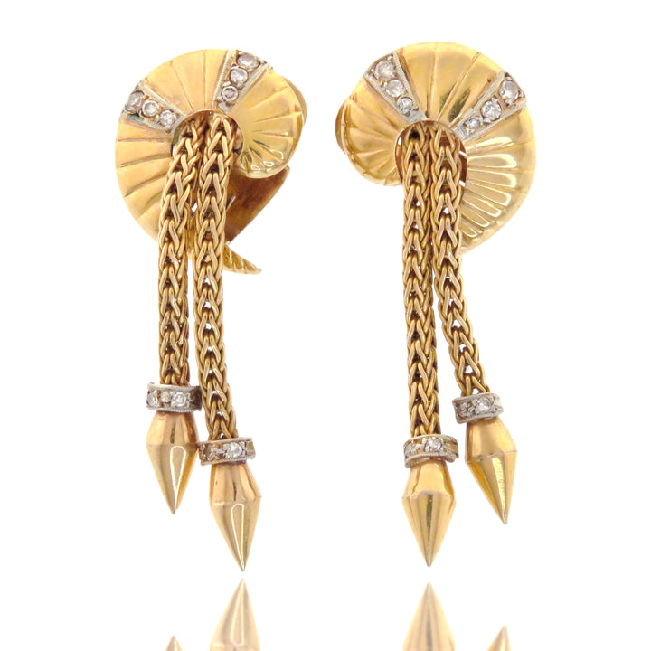 Exceptional Retro 14k Pink Gold and Diamond Earrings