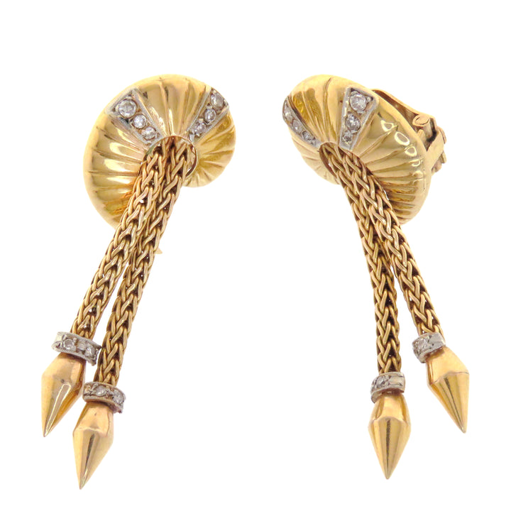 Exceptional Retro 14k Pink Gold and Diamond Earrings