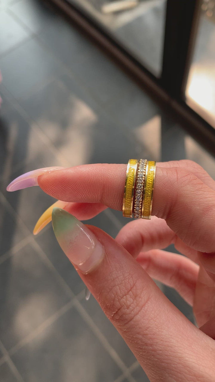 Perfect Pair of 18ct and Yellow Enamel Bands