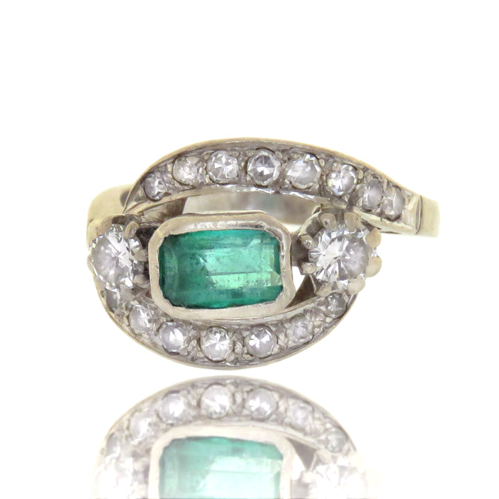 Emerald & Platinum Post-Deco Ring