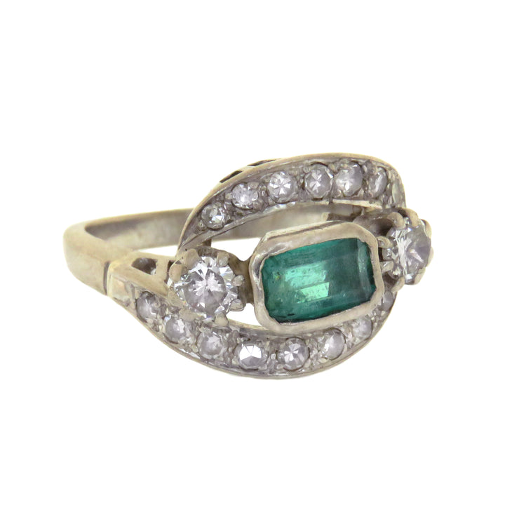 Emerald & Platinum Post-Deco Ring