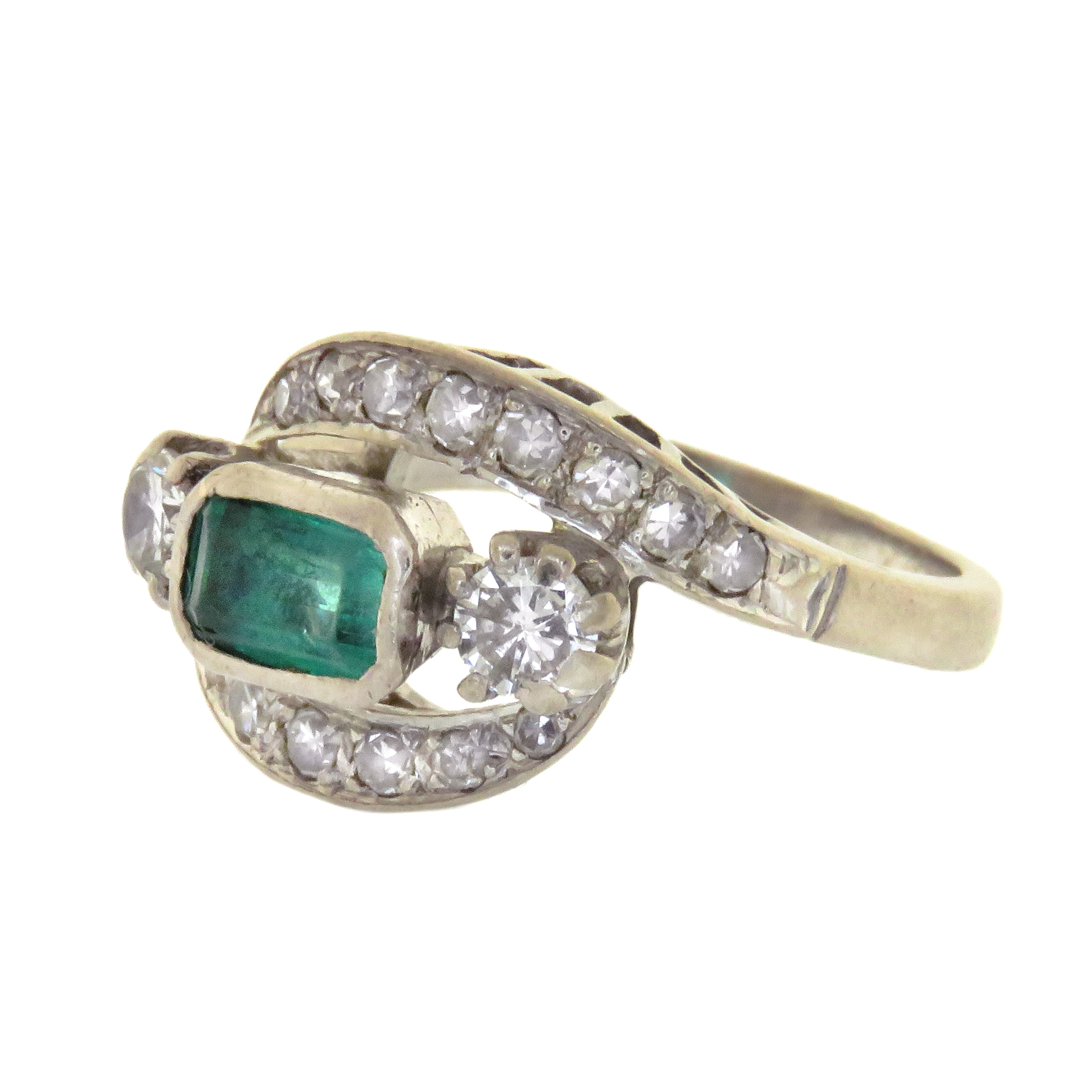 Emerald & Platinum Post-Deco Ring