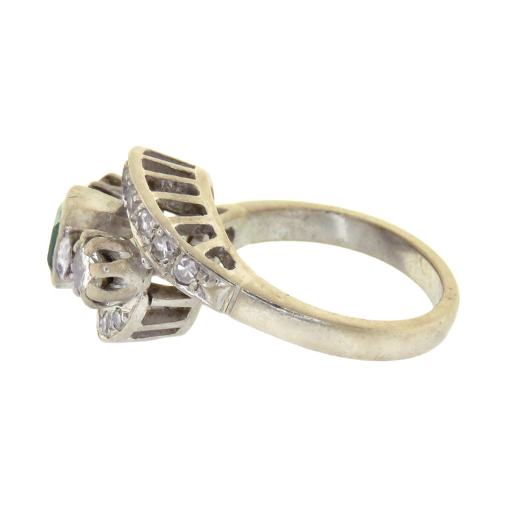 Emerald & Platinum Post-Deco Ring