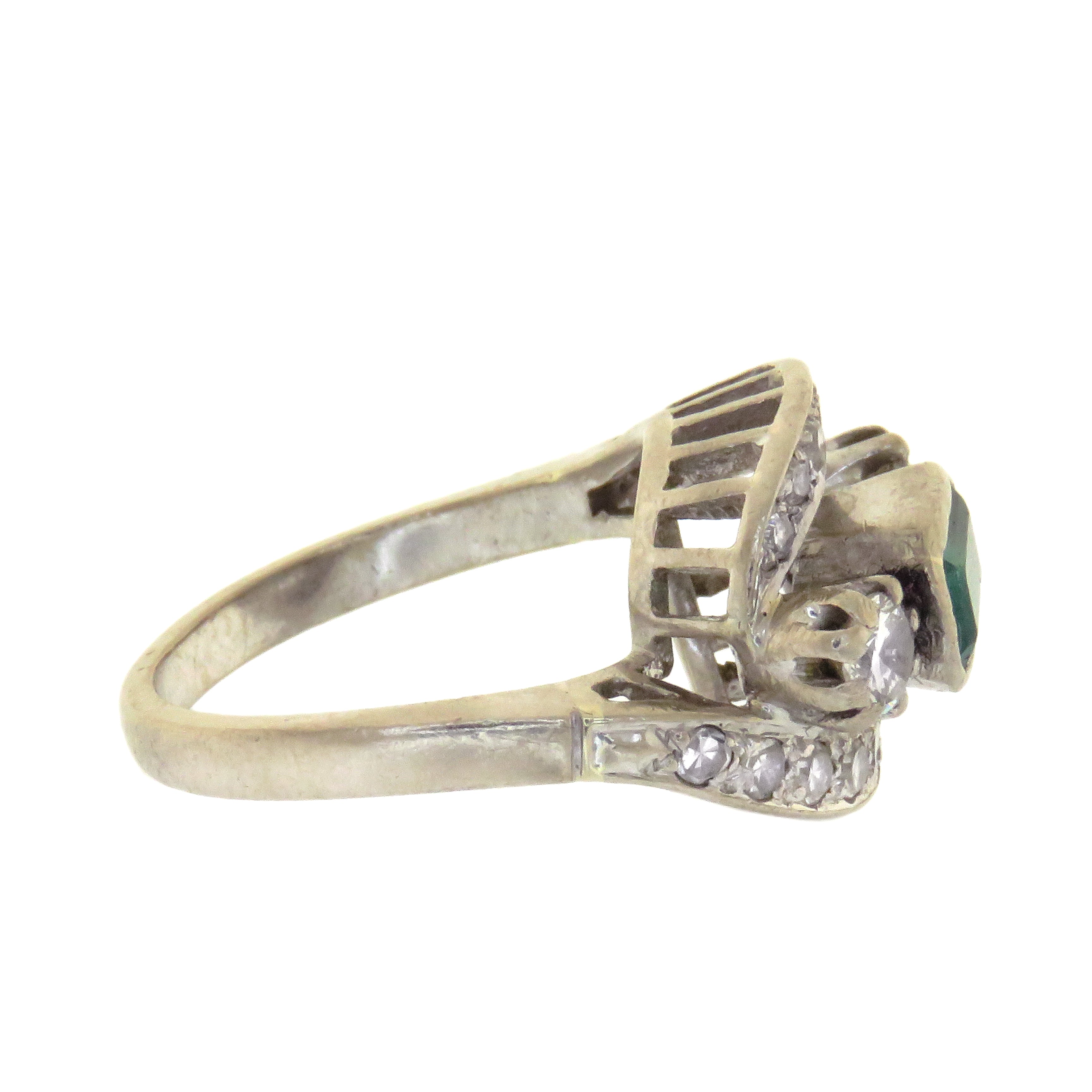 Emerald & Platinum Post-Deco Ring