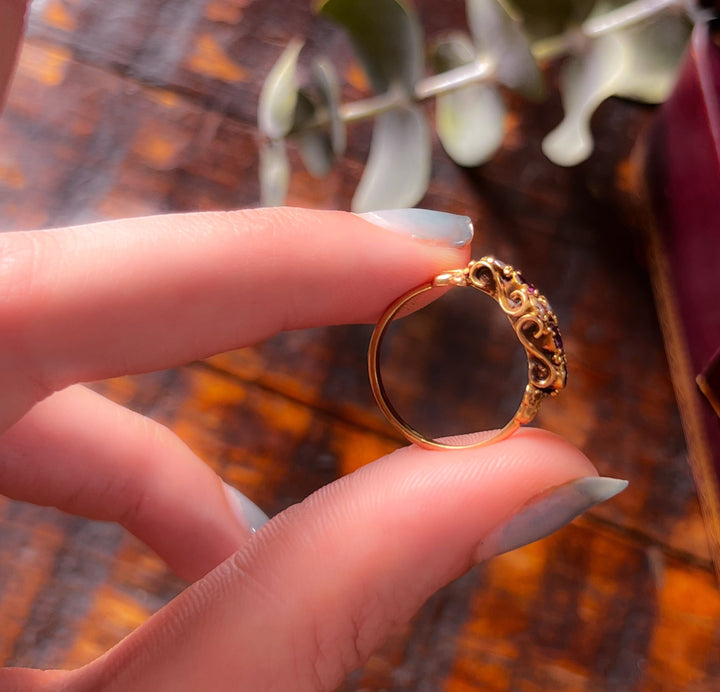 Victorian 18k Pink Tourmaline and Pearl Ring