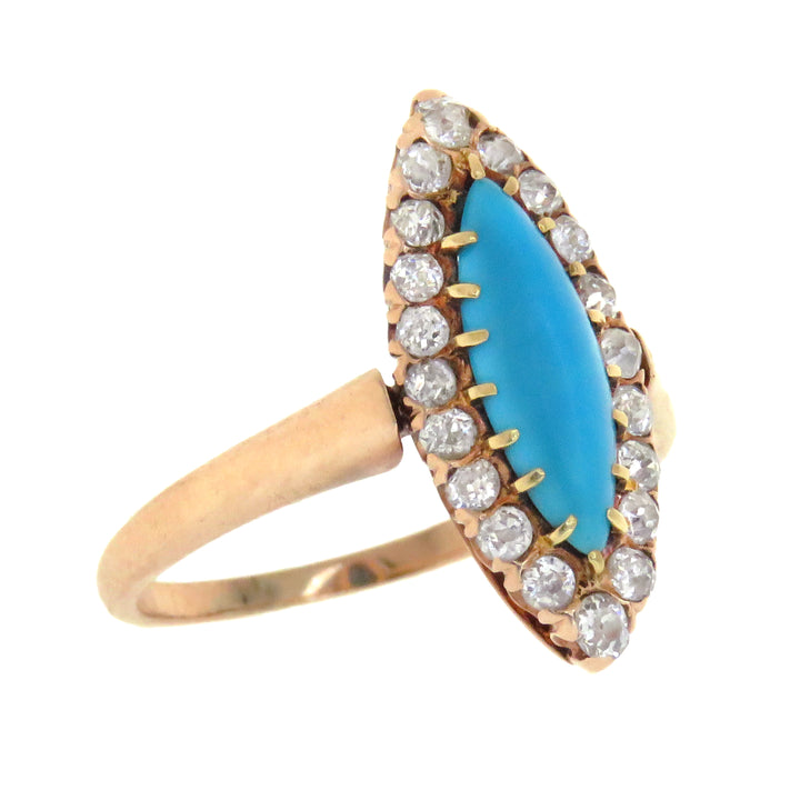 Exceptional Victorian Turquoise and Diamond Navette Ring