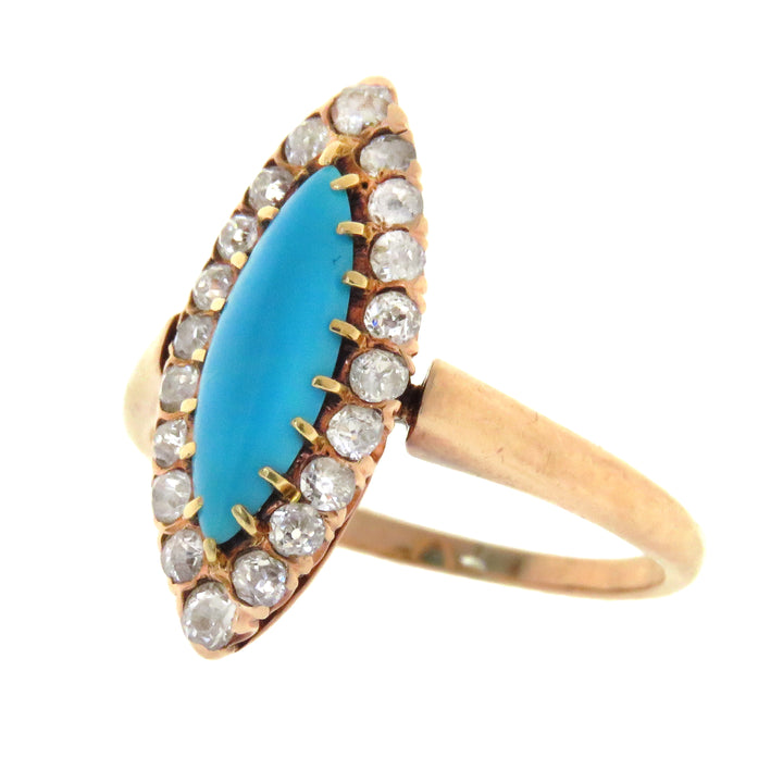 Exceptional Victorian Turquoise and Diamond Navette Ring