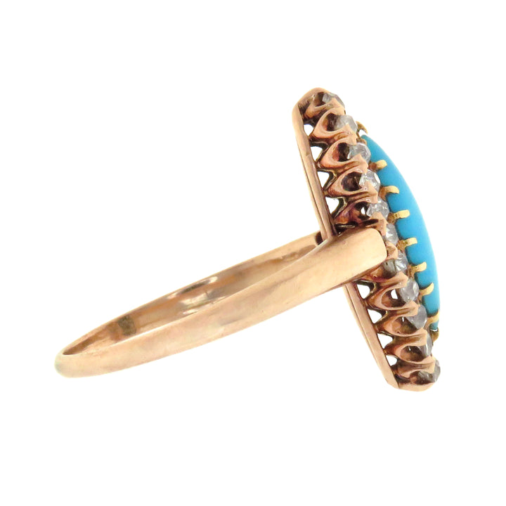 Exceptional Victorian Turquoise and Diamond Navette Ring
