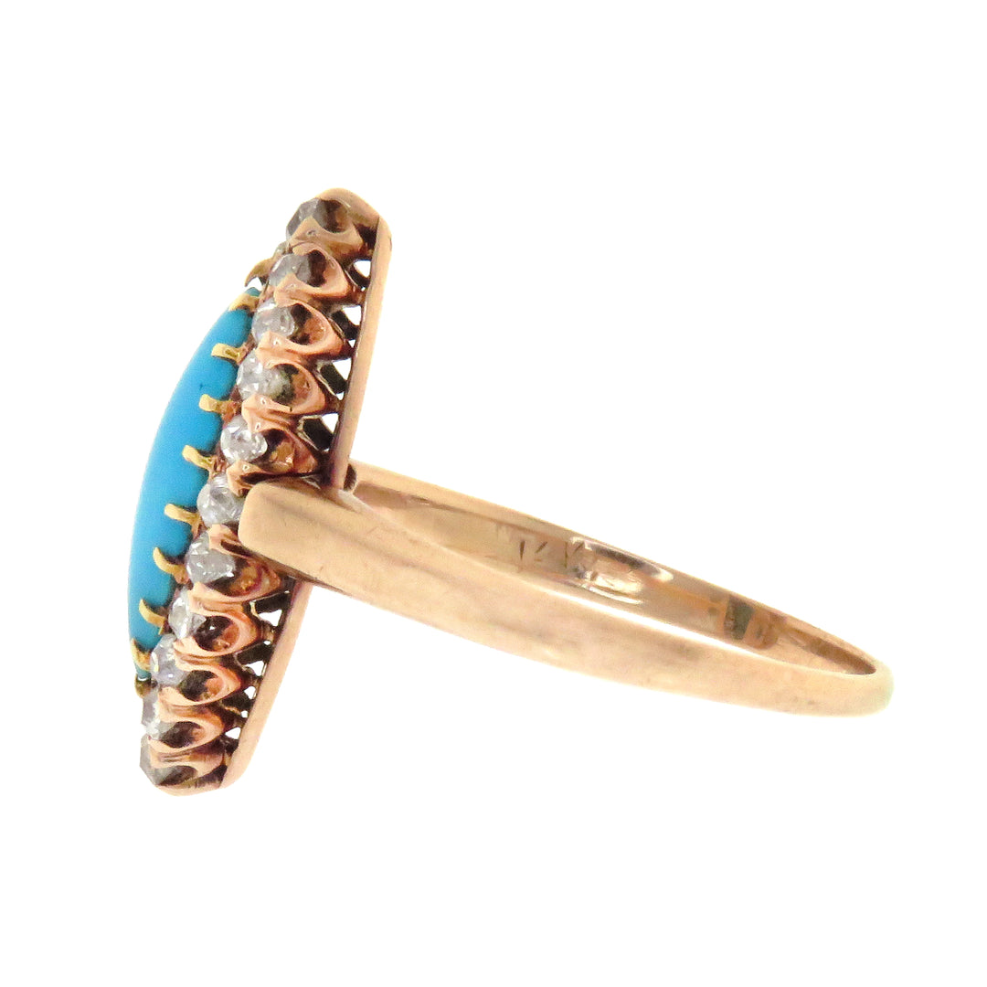 Exceptional Victorian Turquoise and Diamond Navette Ring