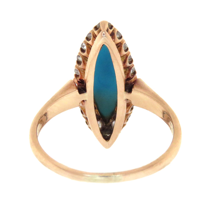 Exceptional Victorian Turquoise and Diamond Navette Ring