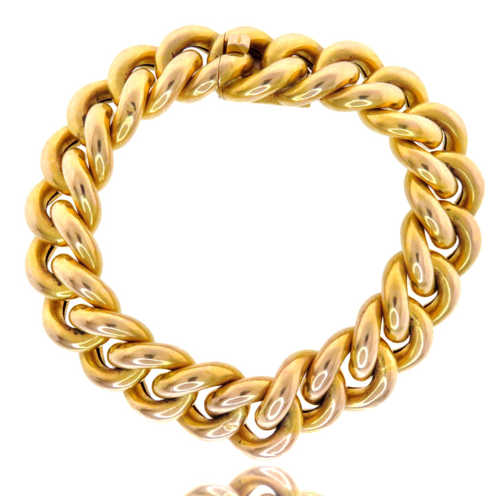 18k French Cuban Link Bracelet Circa 1880 *include red and green ribbon*