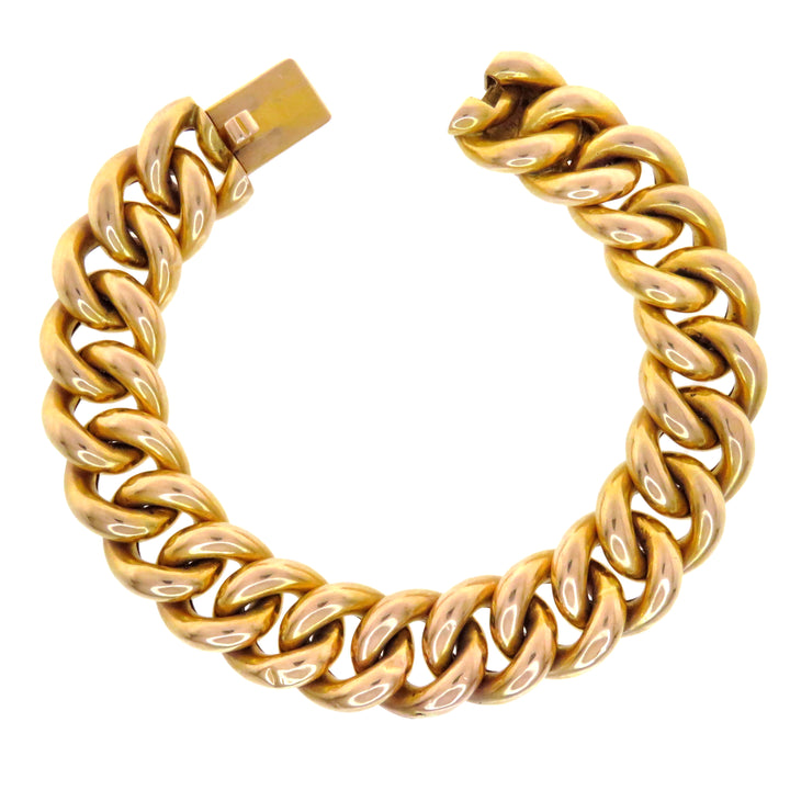 18k French Cuban Link Bracelet Circa 1880 *include red and green ribbon*