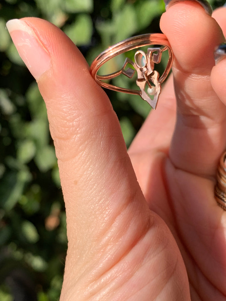 14ct Pink Gold Opal and Pearl Edwardian Conversion Ring