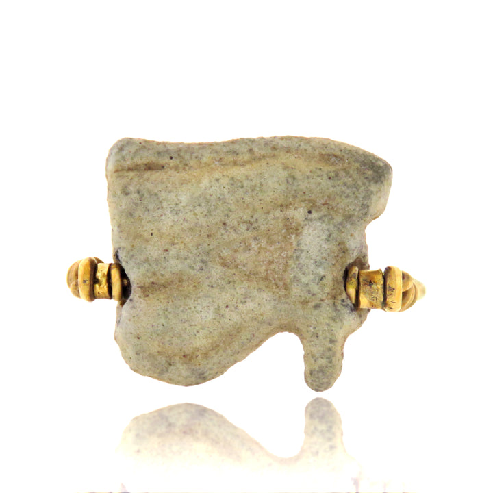 14K Egyptian Wedjat Eye Faience Amulet Ring & 9k Train-Car Style Prince Albert Chain