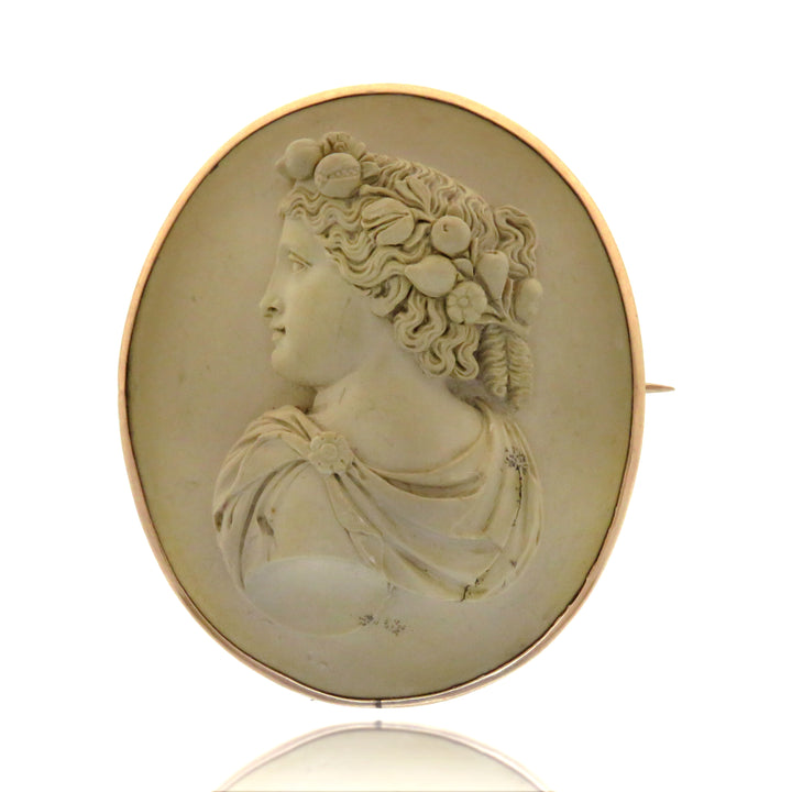 14k Set Soft Grey Lava Cameo Persephone Circa 1870