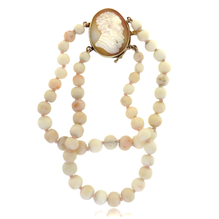 14k Cameo Angel Skin Coral Bracelet w/ Purple Ribbon