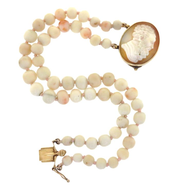 14k Cameo Angel Skin Coral Bracelet w/ Purple Ribbon