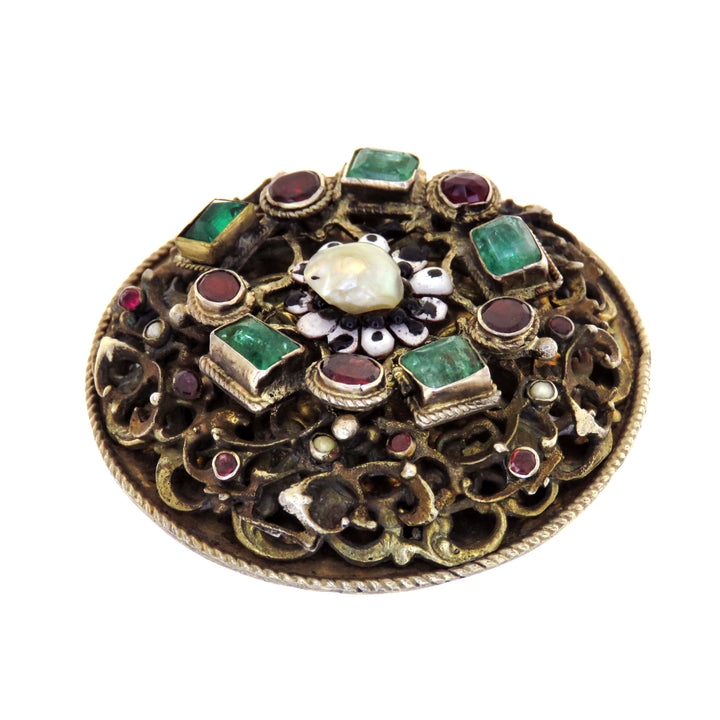 Fantastic Silver Over Austro-Hungarian Medallion Brooch +