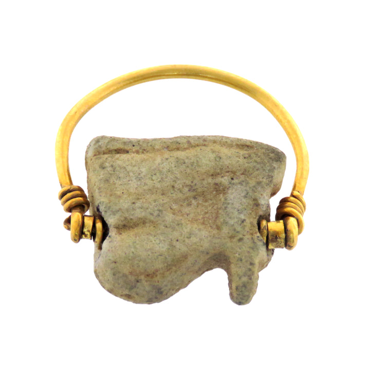 14K Egyptian Wedjat Eye Faience Amulet Ring & 9k Train-Car Style Prince Albert Chain