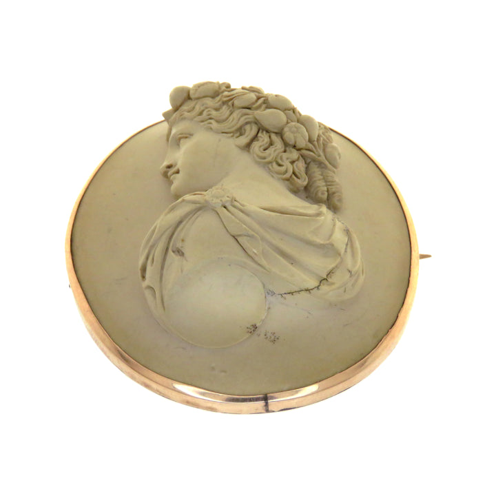 14k Set Soft Grey Lava Cameo Persephone Circa 1870