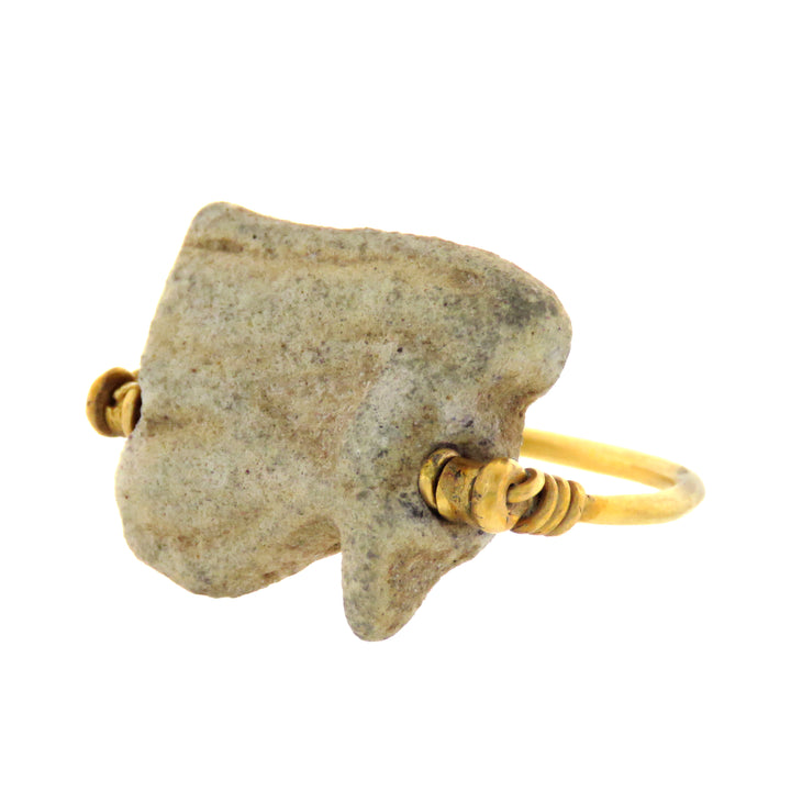 14K Egyptian Wedjat Eye Faience Amulet Ring & 9k Train-Car Style Prince Albert Chain