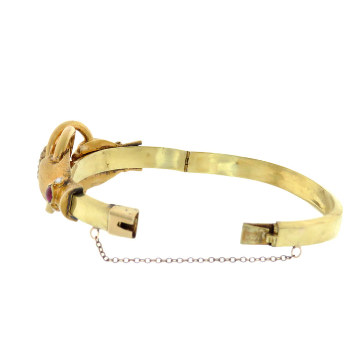 14ct Victorian Double Gloved Hand Bracelet with Pearl Haloed Garnet