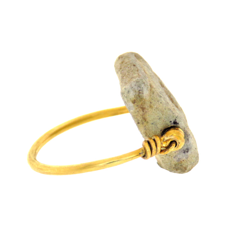 14K Egyptian Wedjat Eye Faience Amulet Ring & 9k Train-Car Style Prince Albert Chain