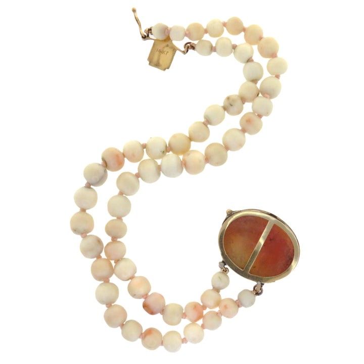 14k Cameo Angel Skin Coral Bracelet w/ Purple Ribbon