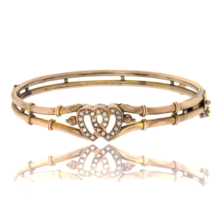 9k Pink Gold Double Pearl Heart Bracelet