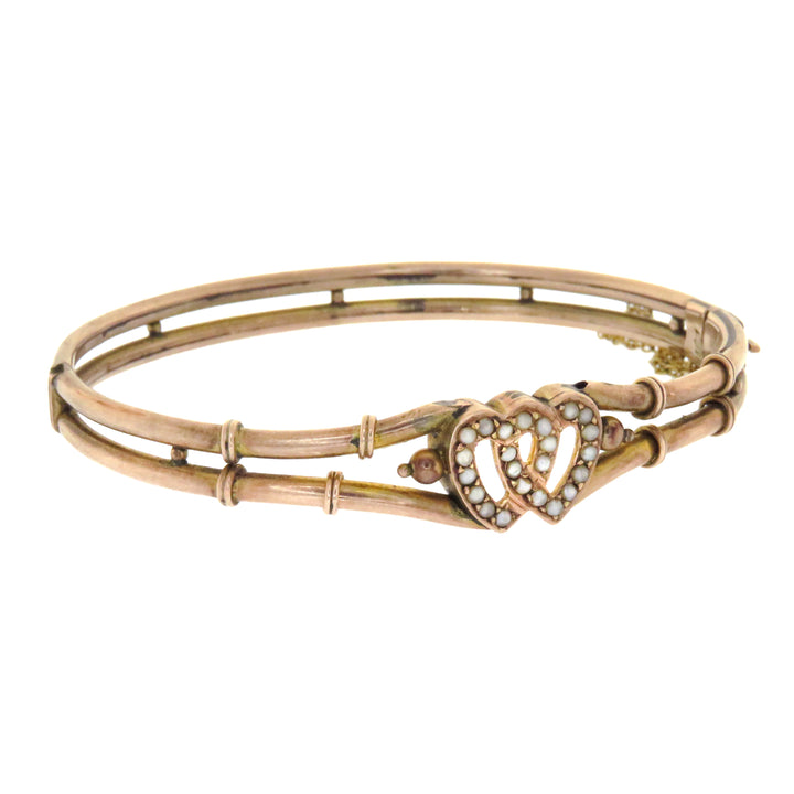 9k Pink Gold Double Pearl Heart Bracelet