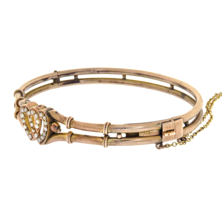 9k Pink Gold Double Pearl Heart Bracelet