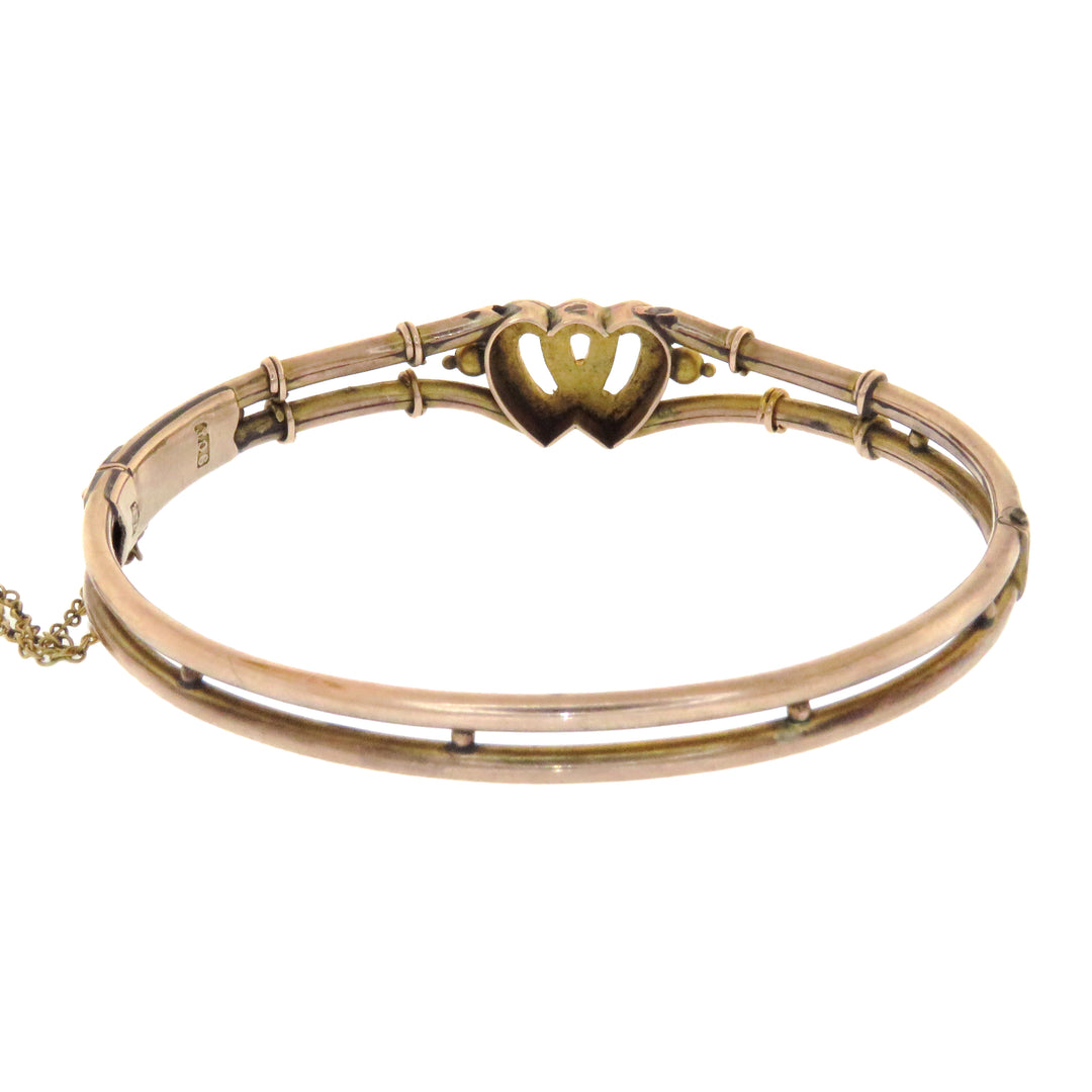 9k Pink Gold Double Pearl Heart Bracelet